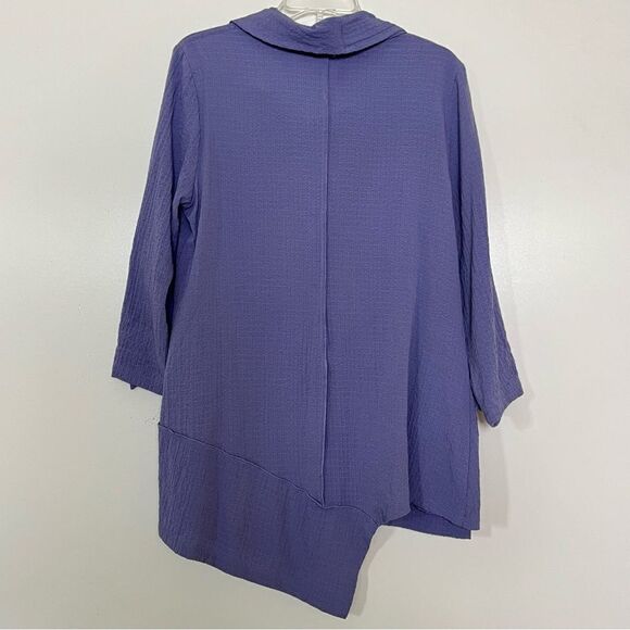 Ali Miles Lagenlook Tunic Cowl Neck Asymmetrical 3/4 Sleeve Top Purple Small - Picture 7 of 11